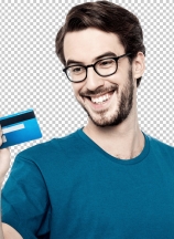 Young man holding credit card